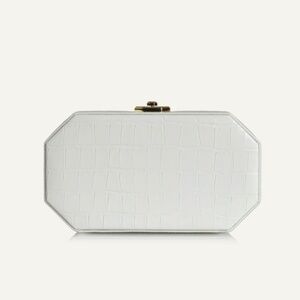 212. MISELA Alexa At Belgravia White Croc Embossed Large Size Octagon Clutch NEW